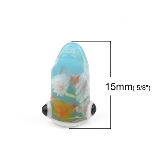 Picture of Lampwork Glass Japanese Style Beads Fish Animal Skyblue Flower About 15mm x 8mm, Hole: Approx 2.6mm, 1 Piece