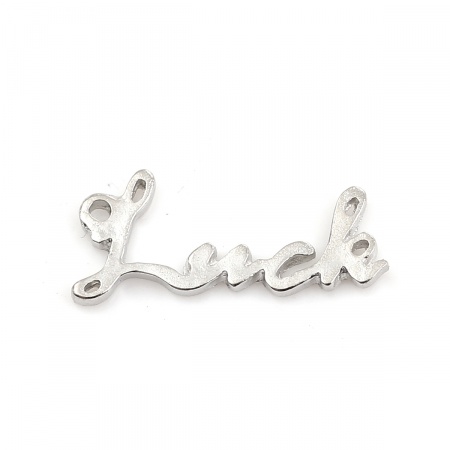 Zinc Based Alloy Connectors Antique Silver Color Message " LUCK " 22mm x 10mm, 50 PCs