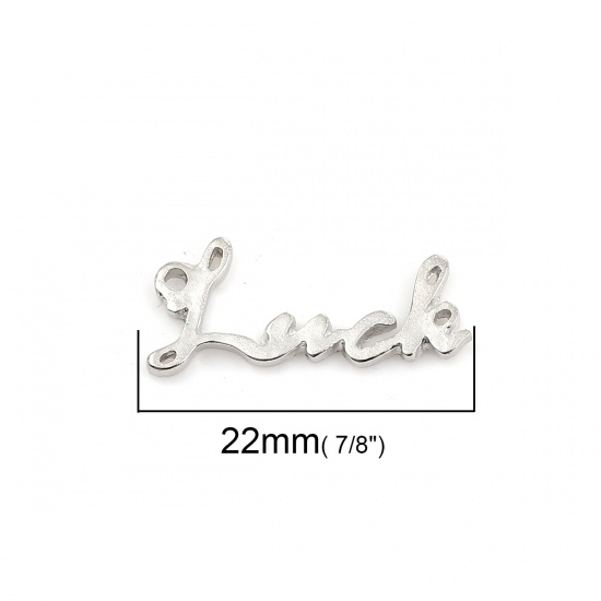 Immagine di Lega di Zinco Connettore Accessori Argento Antico Lettere Disegno LUCK 22mm x 10mm, 50 Pz