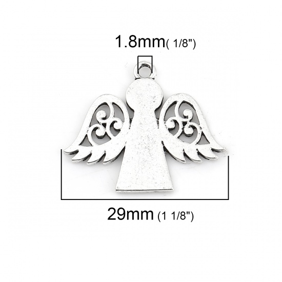 Picture of Zinc Based Alloy Charms Angel Antique Silver Color 29mm(1 1/8") x 25mm(1"), 10 PCs