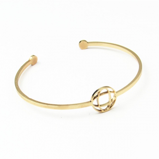 Picture of Stainless Steel Open Cuff Bangles Bracelets Gold Plated Oval 17cm(6 6/8") long, 1 Piece