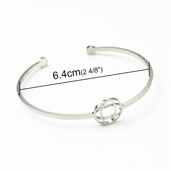 Picture of Stainless Steel Open Cuff Bangles Bracelets Silver Tone Oval 17cm(6 6/8") long, 1 Piece