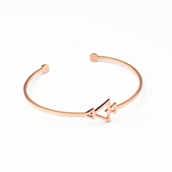 Picture of Stainless Steel Open Cuff Bangles Bracelets Rose Gold Christmas Tree 17cm(6 6/8") long, 1 Piece
