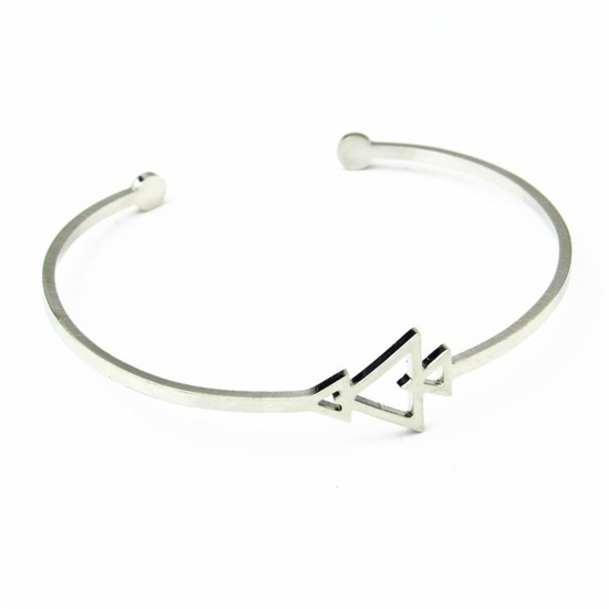 Picture of Stainless Steel Open Cuff Bangles Bracelets Silver Tone Christmas Tree 17cm(6 6/8") long, 1 Piece