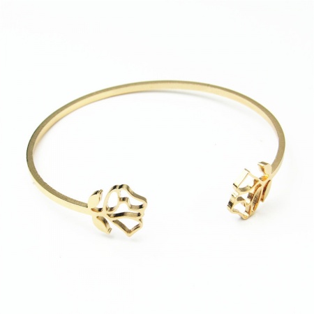 Picture of Wholesale Rose Flower Stainless Steel Open Cuff Bangles Bracelets, Gold Plated Women's Stylish Gift Jewelry Supply, 18cm(7.1") long, 1 Piece