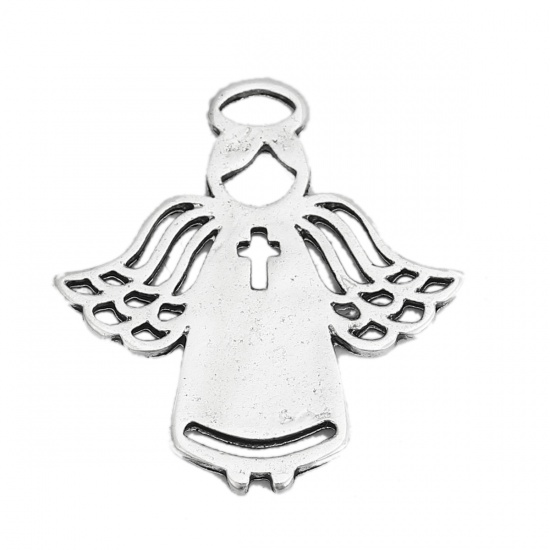 Picture of Zinc Based Alloy Charms Angel Antique Silver Cross 27mm(1 1/8") x 25mm(1"), 20 PCs