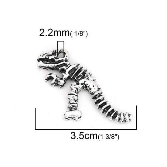 Bild von Zinklegierung Anhänger Dinosaurier Antiksilber 35mm x 18mm, 10 Stück