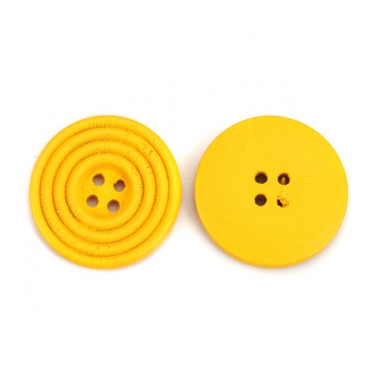 Picture of Wood Sewing Buttons Scrapbooking 4 Holes Round Yellow Circle 25mm(1") Dia, 30 PCs
