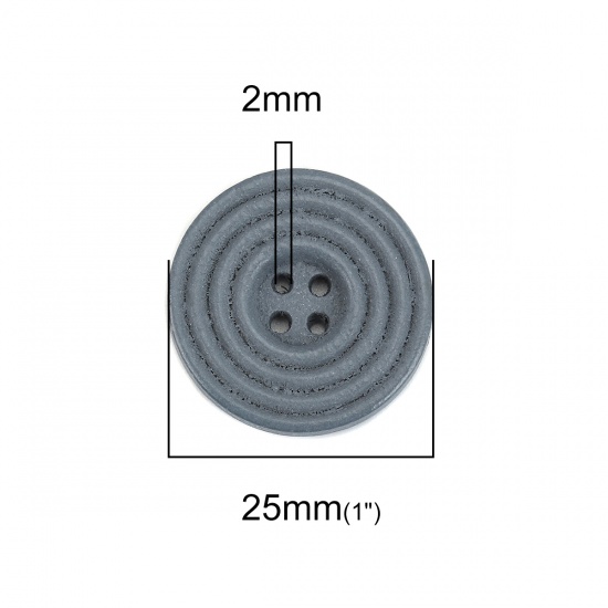 Picture of Wood Sewing Buttons Scrapbooking 4 Holes Round Gray Circle 25mm(1") Dia, 30 PCs
