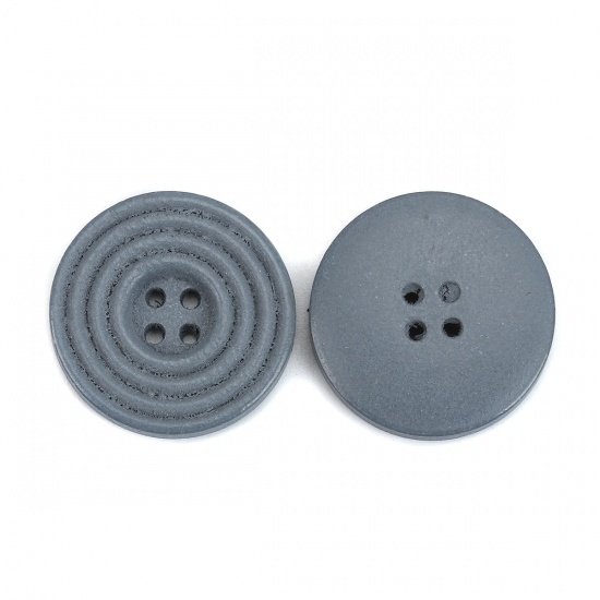 ウッド 縫製ボタン 円形 グレー 4つ穴 サークル柄 25mm直径、 30 個 の画像