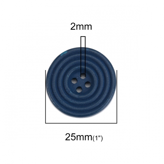 ウッド 縫製ボタン 円形 サファイア・ブルー 4つ穴 サークル柄 25mm直径、 30 個 の画像