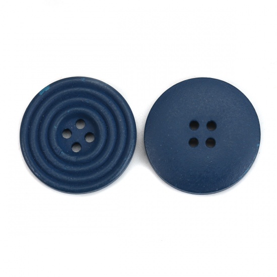 ウッド 縫製ボタン 円形 サファイア・ブルー 4つ穴 サークル柄 25mm直径、 30 個 の画像