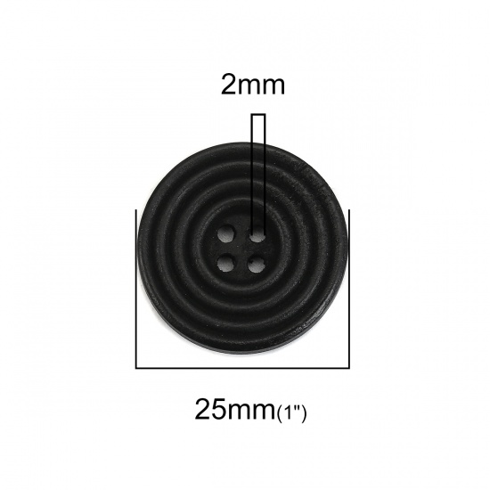 Picture of Wood Sewing Buttons Scrapbooking 4 Holes Round Black Circle 25mm(1") Dia, 30 PCs