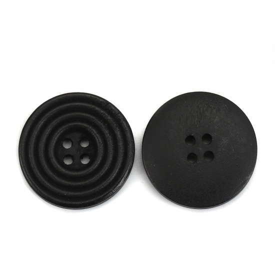 Picture of Wood Sewing Buttons Scrapbooking 4 Holes Round Black Circle 25mm(1") Dia, 30 PCs
