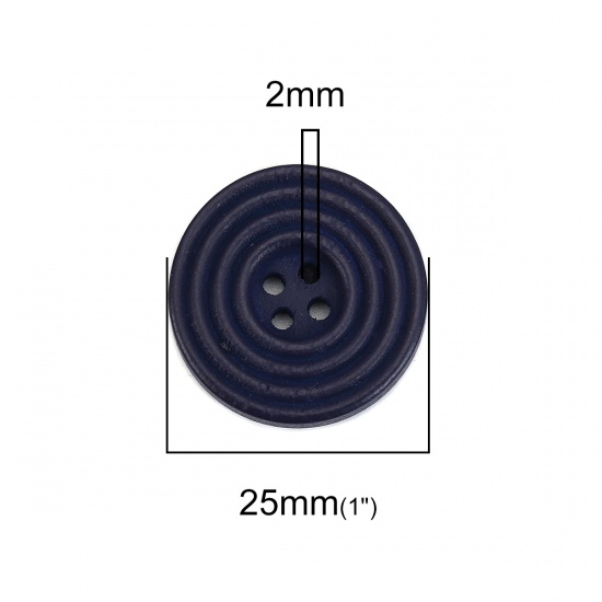 ウッド 縫製ボタン 円形 紺碧 4つ穴 サークル柄 25mm直径、 30 個 の画像