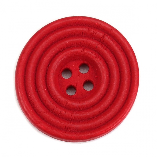 Imagen de Madera Botón de Costura Scrapbooking 4 Agujeros Ronda Rojo Círculo 25mm Dia, 30 Unidades