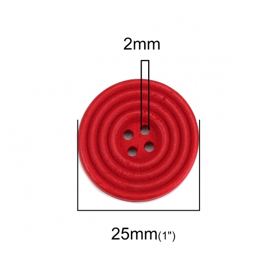Picture of Wood Sewing Buttons Scrapbooking 4 Holes Round Red Circle 25mm(1") Dia, 30 PCs