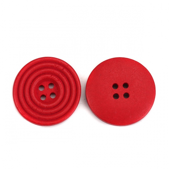 ウッド 縫製ボタン 円形 赤 4つ穴 サークル柄 25mm直径、 30 個 の画像