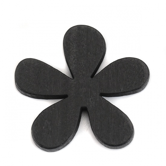 Picture of Wood Embellishments Scrapbooking Flower Black 35mm(1 3/8") x 33mm(1 2/8"), 20 PCs