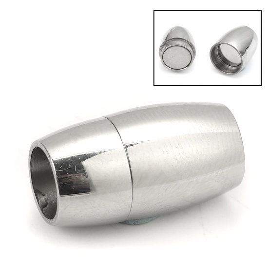 Picture of 304 Stainless Steel Magnetic Clasps Barrel Silver Tone 19mm( 6/8") x 11mm( 3/8"), 1 Piece