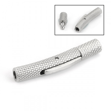 304 Stainless Steel Magnetic Clasps Curved Tube Silver Tone 26mm(1") x 5mm( 2/8"), 1 Piece