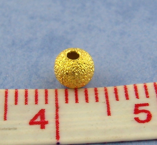 Picture of Brass Spacer Beads Ball Gold Plated Sparkledust About 4mm( 1/8") Dia, Hole: Approx 1.3mm, 300 PCs                                                                                                                                                             