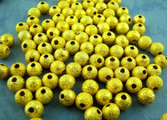 Picture of Brass Spacer Beads Ball Gold Plated Sparkledust About 4mm( 1/8") Dia, Hole: Approx 1.3mm, 300 PCs                                                                                                                                                             