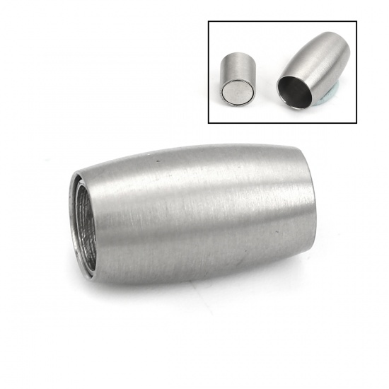 Immagine di 304 Acciaio Inossidabile & Maghete Chiusura Magnetica Barile Tono Argento 14mm x 8mm, 10 Pz
