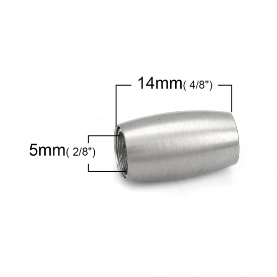 Immagine di 304 Acciaio Inossidabile & Maghete Chiusura Magnetica Barile Tono Argento 14mm x 8mm, 10 Pz