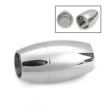 Picture of 1 Piece 304 Stainless Steel Blank Stamping Tags Magnetic Clasps Barrel Silver Tone 19mm x 11mm
