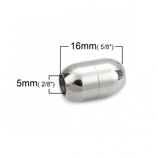 Immagine di 304 Acciaio Inossidabile & Maghete Chiusura Magnetica Barile Tono Argento 16mm x 10mm, 1 Pz