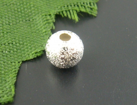 Picture of Brass Spacer Beads Ball Silver Plated Sparkledust About 5mm( 2/8") Dia, Hole: Approx 1.7mm, 200 PCs                                                                                                                                                           