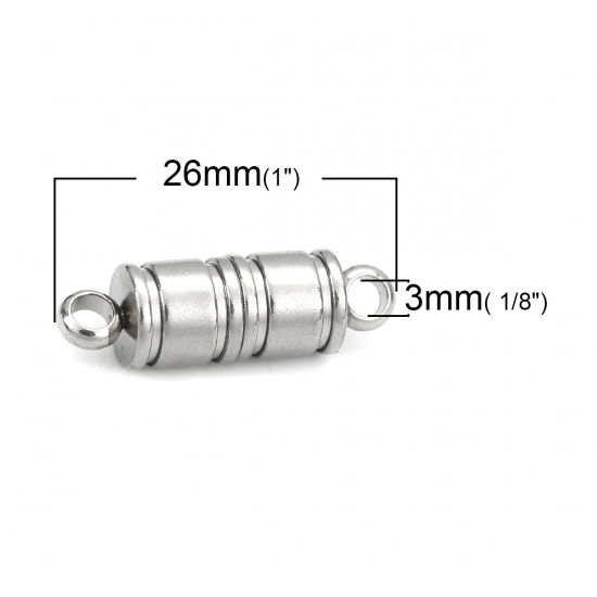 Picture of 304 Stainless Steel Magnetic Clasps Cylinder Silver Tone 26mm(1") x 8mm( 3/8"), 1 Piece