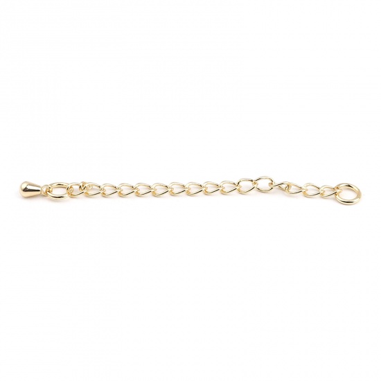 Picture of Brass Extender Chain For Jewelry Necklace Bracelet 18K Real Gold Plated Drop 6.1cm long, Usable Chain Length: 4.6cm, 2 PCs                                                                                                                                    