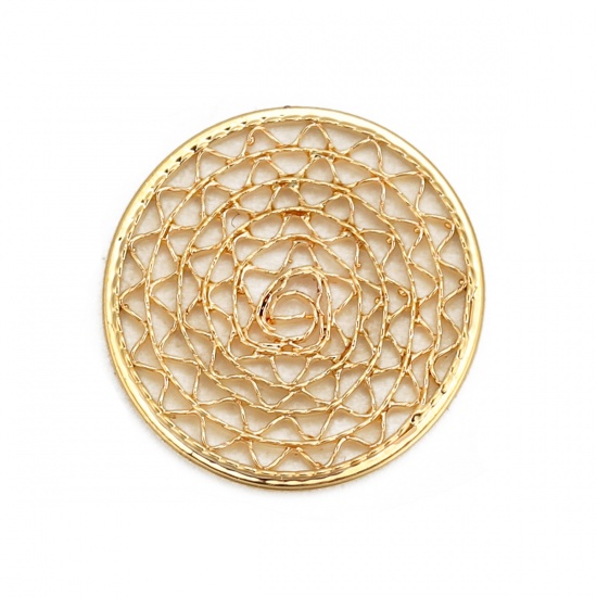 Image de Breloques en Laiton Rond Plaqué Or Véritable Maille 15mm Dia, 2 Pcs