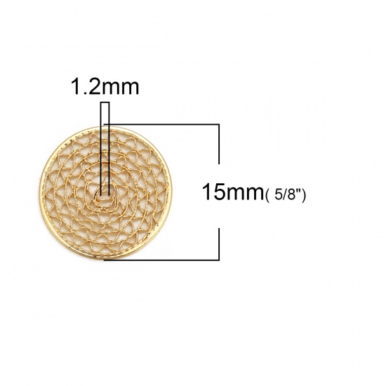 Image de Breloques en Laiton Rond Plaqué Or Véritable Maille 15mm Dia, 2 Pcs
