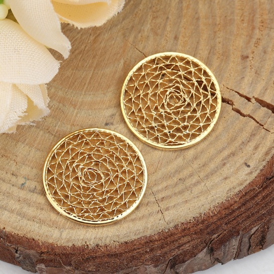 Image de Breloques en Laiton Rond Plaqué Or Véritable Maille 15mm Dia, 2 Pcs