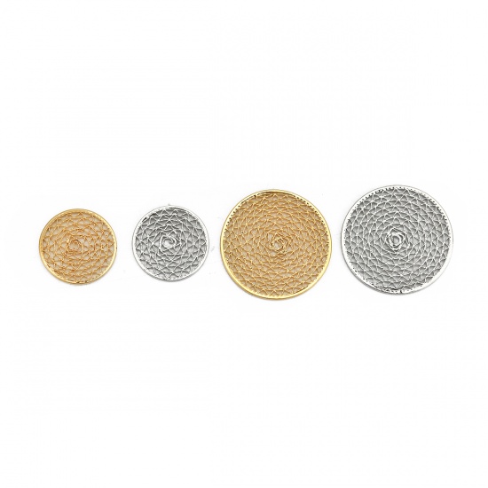 Image de Breloques en Laiton Rond Plaqué Or Véritable Maille 15mm Dia, 2 Pcs
