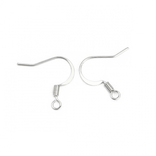 Picture of Brass Ear Wire Hooks Earring Findings Real Platinum Plated W/ Loop 18mm( 6/8") x 17mm( 5/8"), Post/ Wire Size: (21 gauge), 5 Pairs