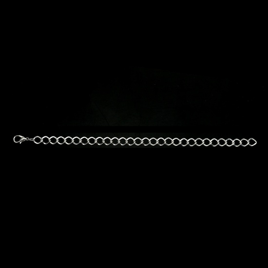 Imagen de Hierro Link Curb Chain Pulseras Diamond Argentado 20cm - 19cm longitud, 1 Juego ( 12 Unidades/Juego)