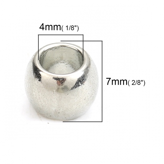 Bild von Zinklegierung Zwischenperlen Spacer Perlen Rund Silberfarbe 7mm x 6mm, Loch:ca. 4mm, 100 Stück