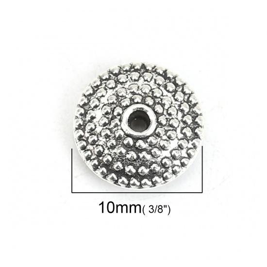 Immagine di Lega di Zinco Separatori Perline Tondo Argento Antico Circa 10mm Dia, Foro:Circa 1.2mm, 50 Pz