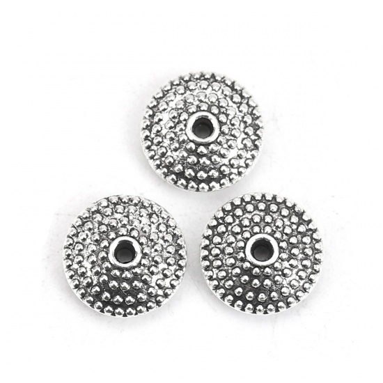 Bild von Zinklegierung Zwischenperlen Spacer Perlen Rund Antiksilber ca. 10mm D., Loch:ca. 1.2mm, 50 Stück