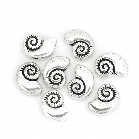 Bild von Zinklegierung Zwischenperlen Spacer Perlen Strandschnecke Antiksilber 11mm x 8mm, Loch:ca. 1.5mm, 50 Stück