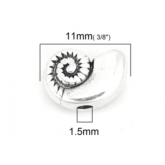 Immagine di Lega di Zinco Separatori Perline Conchiglia Argento Antico Circa 11mm x 8mm, Foro:Circa 1.5mm, 50 Pz