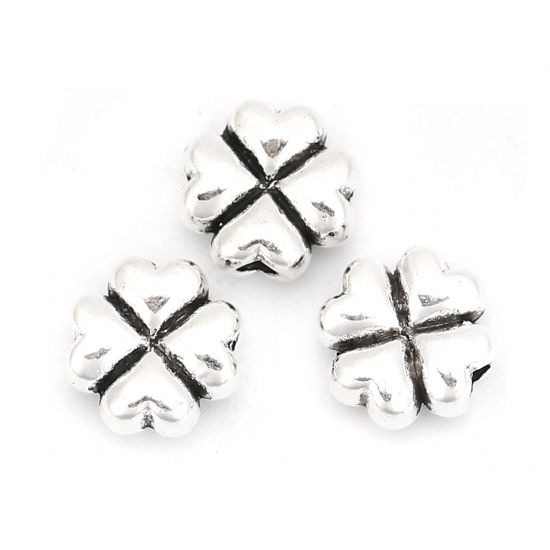 Picture of Zinc Based Alloy Spacer Beads Four Leaf Clover Antique Silver 8mm x 8mm, Hole: Approx 1.6mm, 50 PCs