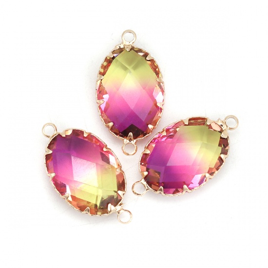 Picture of Brass & Glass Connectors Oval Gold Plated Fuchsia Faceted 25mm(1") x 13mm( 4/8"), 2 PCs                                                                                                                                                                       