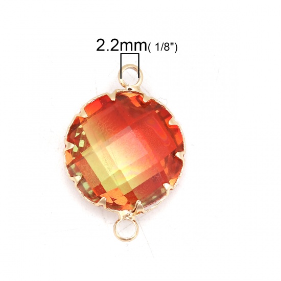 Picture of Brass & Glass Connectors Round Gold Plated Red & Yellow Faceted 24mm x17mm(1" x 5/8") - 23mm x16mm( 7/8" x 5/8"), 2 PCs                                                                                                                                       