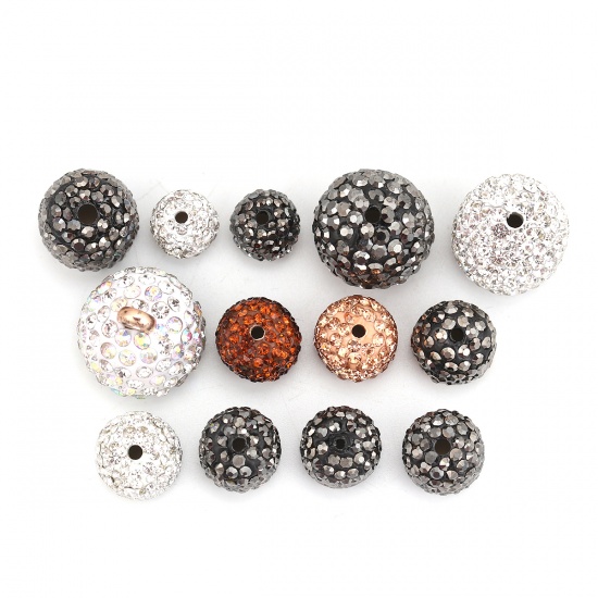 Picture of Brass Cord End Caps Round White (Fits 5.6mm Cord) Clear Rhinestone 10mm( 3/8") x 9mm( 3/8"), 5 PCs                                                                                                                                                            