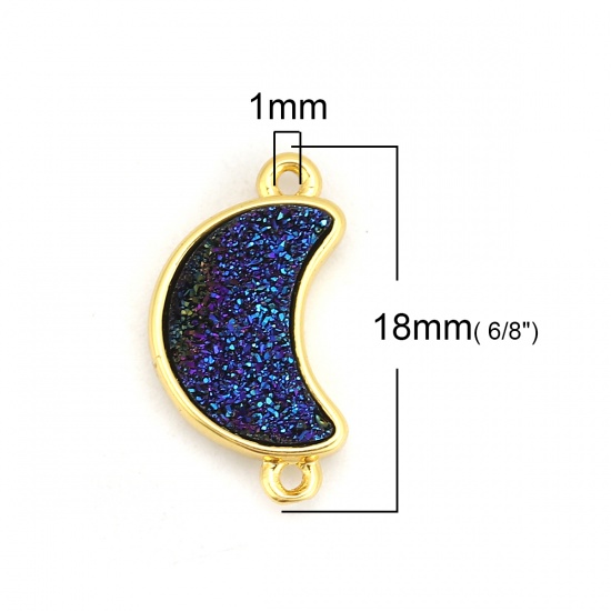 Picture of Brass & Resin Druzy/ Drusy Connectors Half Moon Gold Plated At Random Mixed 18mm( 6/8") x 10mm( 3/8"), 5 PCs